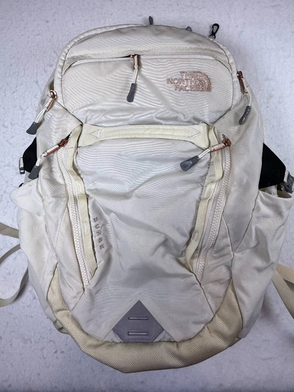 The North Face Surge Backpack White Cream Outdoor Hiking Laptop Padded Women's